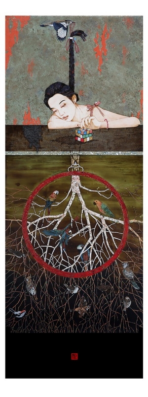 邵瑞 《变换的时空》 160×60cm 漆画.jpg