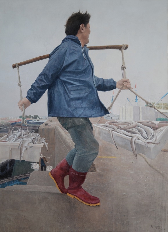 邬科特《渔港丰歌》13858235996 尺寸：114x84cm 纸本水彩.JPG